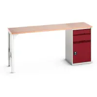 Bott Unterbauwerkbank verso, Multiplex-Platte, 2 Schubladen, 1 Tür, 1 Ablageboden, B 2000 x T 600 x H 930 mm, Lichtgrau / Purpurrot