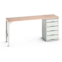 Bott Unterbauwerkbank verso, Multiplex-Platte, 5 Schubladen, B 2000 x T 600 x H 930 mm, Lichtgrau
