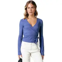 Colourful Rebel Winona Structure Wrap Top Rain Washed Blue Größe: XS | Longsleeves Outlet | Damen | Blau