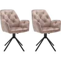 ByLiving Esszimmerstuhl "Sarina", beige (beige, schwarz), B:64cm H:89cm T:63cm, Metall, Stühle, Esszimmerstuhl, 2er-Set, hochwertiger Vintage-Samt Bezug mit Steppung, 360Grad drehbar