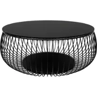 SalesFever Couchtisch rund Ø 86 cm | Klarglasplatte 10 mm | Gestell Metalldraht | B 86 x T 86 x H 35 cm | schwarz