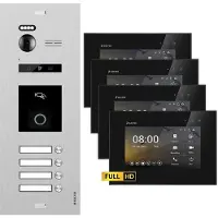 Balter EVO HD Video Türsprechanlage mit Fingerprint Silber/Schwarz 4 Familienhaus Set 4x 7 Monitor
