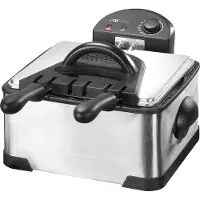 Clatronic Doppel-Kaltzonen-Fritteuse für schnelles frittieren | Friteuse mit Fett | Friteuse inkl. 3 Frittierkörbe | Edelstahlgehäuse | Fritteuse mit 4 Liter Kapazität & 2000W | FR 3195