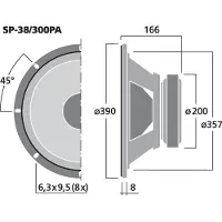 Monacor SP-38/300PA, Breitbandlautsprecher-Treiber, 300 W, Rund, 600 W, 8 Ohm, 3 - 4000 Hz