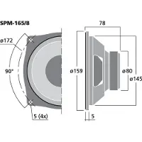 Monacor SPM-165/8, Mittelbereich-Lautsprechertreiber, 60 W, Rund, 150 W, 8 Ohm, 0 - 5000 Hz