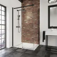 Schulte Duschtür mit Seitenwand Alexa Style 2.0 ExpressPlus 120 x 90 x 200 cm Profil schwarz Klarglas schmutzabweisende