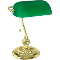 Eglo Tischlampe Banker, Vintage, Retro, Art Deco, Klassik, aus Stahl und Glas, Nachttischlampe, Bürolampe, Messing, Grün, Lampe mit Zug-Schalter, E27