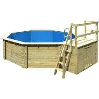 Karibu Aufstellpool Holzpool-Set Classic 2B rund Ø 470x124 cm inkl. Leiter, Bodenschutzvlies & Sonnendeck Holz