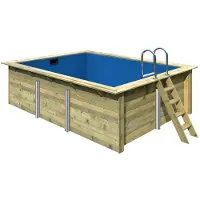 Karibu Aufstellpool Holzpool-Set Grösse 2 rechteckig 350x440x124 cm inkl. Bodenschutzvlies, Innenauskleidung mit Keilbiese & Leiter