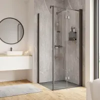 Schulte Duschtür mit Seitenwand und Drehfalttür Garant 2.0 ExpressPlus 90 x 90 x 200 cm Profil schwarz Klarglas schmutza