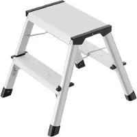 Hailo Trittleiter D60 StandardLine, 2 x 2 Stufen, bis 150 kg, klappbar, Anti-Rutsch-Füße, Aluminium & Kunststoff, B 410 mm