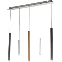 Brilliant Lampe Cembalo LED Pendelleuchte 5flg alu/schwarz/braun | 5x 4W LED integriert, 362lm, 3000K | In 3 Stufen über Wandschalter dimmbar | In der Höhe einstellbar / Kabel kürzbar
