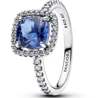 Pandora 193550C01 Damenring Silber Funkelndes Quadrat Blau Heiligenschein