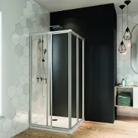 Breuer Eckeinstieg Schiebetür FARA 4 Express Q72 70-80 cm Höhe 185 cm Kunstglas Perle Profilfarbe silber matt