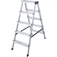 Euroline Stehleiter Nr. 619, 6190005, beidseitig begehbar, aus Aluminium, bis 150kg, mit 2 x 5 Stufen