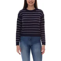 Vero Moda VMSTORM Damen Strick-Pullover gestreifter Rundhals-Sweater 57501916 Dunkelblau/Weiß