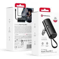 Forcell F-ENERGY Power Plug F5K3 Powerbank 5.000mAh mit integriertem Typ C PD 20W Anschluss schwarz