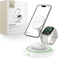 TechProtection QI15W-A46 3-in-1 Magnetisches kabelloses Ladegerät MAGSAFE Weiß