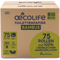 Fripa Markenvertriebs GmbH Toilettenpapier BAMBUS, 75 Rollen à 180 Blatt, 3-lagig, aus nachhaltigem Bambus, plastikfrei verpackt