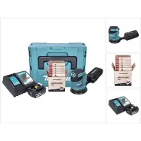 Makita DBO 180 RF1J Akku Exzenterschleifer 18 V 125 mm + 1x Akku 3,0 Ah + Ladegerät + Toolbrothers TURTLE Schleifset + Makpac