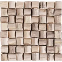 Beliani Nachttisch Hellbraun Teakholz 43 x 32 x 32 cm Modern Mosaik Würfel Quadratisch Schlafzimmer
