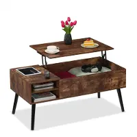 Relaxdays Couchtisch aufklappbar, HBT: 46x100x50 cm, 2 Seitenfächer, Wohnzimmertisch mit Stauraum, Industrial, braun