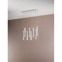 FABAS LUCE Prado 8-flammige Pendelleuchte - 52W dimmbare LED - Mattweißes lineares Design