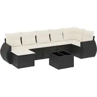 vidaXL 7-tlg. Garten-Sofagarnitur mit Kissen Schwarz Poly Rattan