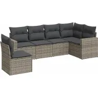 vidaXL 6-tlg. Garten-Sofagarnitur mit Kissen Grau Poly Rattan