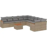 vidaXL 10-tlg. Garten-Sofagarnitur mit Kissen Beige Poly Rattan