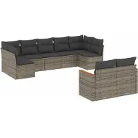 vidaXL 9-tlg. Garten-Sofagarnitur mit Kissen Grau Poly Rattan