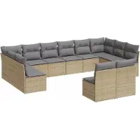 vidaXL 12-tlg. Garten-Sofagarnitur mit Kissen Beige Poly Rattan