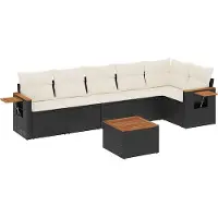 vidaXL 6-tlg. Garten-Sofagarnitur mit Kissen Schwarz Poly Rattan