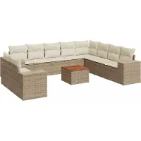 vidaXL 11-tlg. Garten-Sofagarnitur mit Kissen Beige Poly Rattan