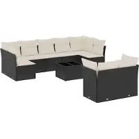 vidaXL 9-tlg. Garten-Sofagarnitur mit Kissen Schwarz Poly Rattan