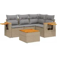 vidaXL 4-tlg. Garten-Sofagarnitur mit Kissen Beige Poly Rattan