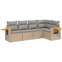 vidaXL 5-tlg. Garten-Sofagarnitur mit Kissen Beige Poly Rattan
