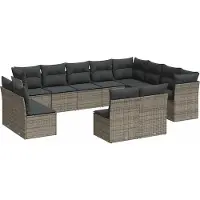 vidaXL 12-tlg. Garten-Sofagarnitur mit Kissen Grau Poly Rattan