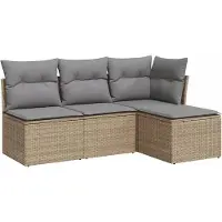 vidaXL 4-tlg. Garten-Sofagarnitur mit Kissen Beige Poly Rattan