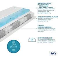 Beco Matratze Royal Komfort Gel / 90 x 200 cm / H3 / 26 cm/ Taschenfederkern mit Topper