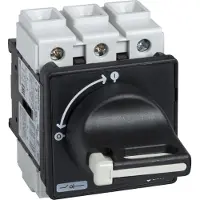 Schneider Electric Forsyningsadskiller 3 polet 12A Komplet afbryder til frontmontage Et-huls montage. Sort drejegreb