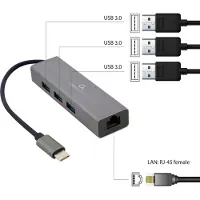 Gembird USB-C-Gigabit-Netzwerkadapter 3-Port-USB-3.1-Hub