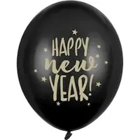 Party Deco Balloons 30cm, Happy New Year, Pastel Black (1 pkt / 6 pc.)