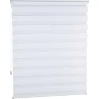 Relaxdays Doppelrollo Klemmfix ohne bohren, Seitenzugrollo mit Streifen, Duo-Rollo für Fenster, Stoff 106x156 cm, weiß