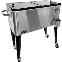 Axi Retro Getränkekühler Edelstahl | Kühlwagen / Kühler mit Rollen - 76 liter | Fahrbare Kühlbox für den Garten / Outdoor