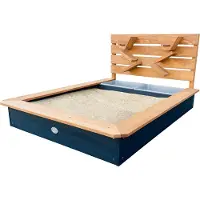 Axi Lina Sandkasten aus Holz mit Behältern für z.B Wasser, Sitzbank & Spielwand | Sandkasten in Anthrazit & Braun inklusive Trichter | Mit Plane & Bodentuch | 105x100x58,5 cm