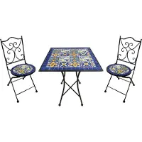 Axi Camilla Bistroset 3-teilig mit Mosaik in Mediterranem Blau | Bistrotisch mit 2 Stühlen | Bistro Gartenmöbel Set für Garten / Balkon / Terrasse | Balkonset / Sitzgruppe