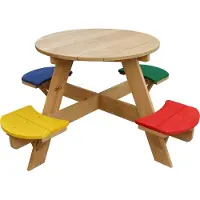 Axi UFO Picknicktisch Rund für Kinder aus Holz | Runder Kindertisch für den Garten in Regenbogen Farben mit 4 Sitzen