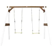 Axi Doppelschaukel in Weiß / Braun aus FSC Holz | Schaukel mit Gestell für 2 Kinder| Schaukelgestell für den Garten