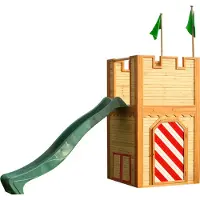 Axi Spielhaus Arthur mit grüner Rutsche | Spielschloss aus Holz für Kinder | Spielturm für den Garten